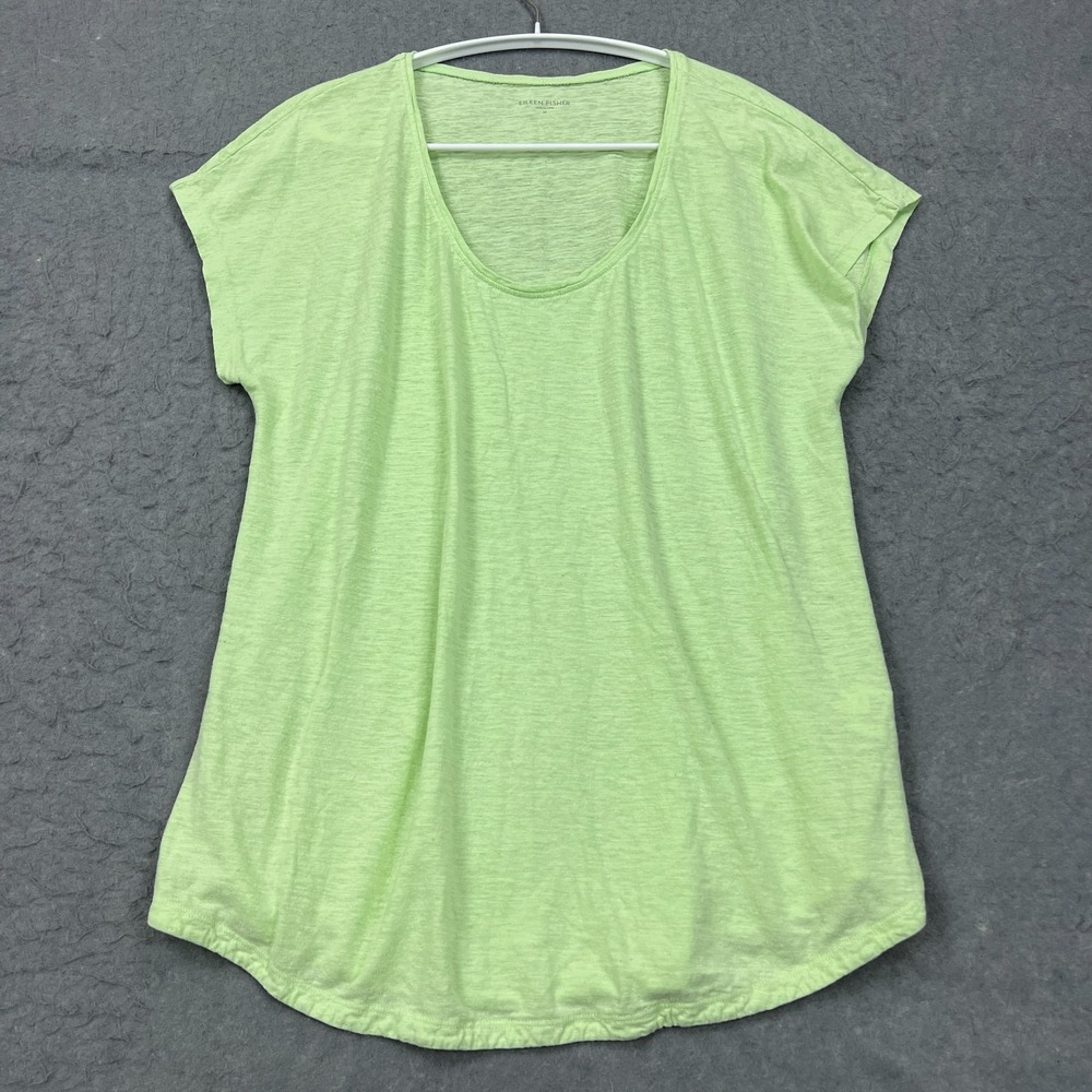 Eileen Fisher Top Medium Green‎ Hemp Organic Cotton Jersey Scoop Neck Cap Sleeve